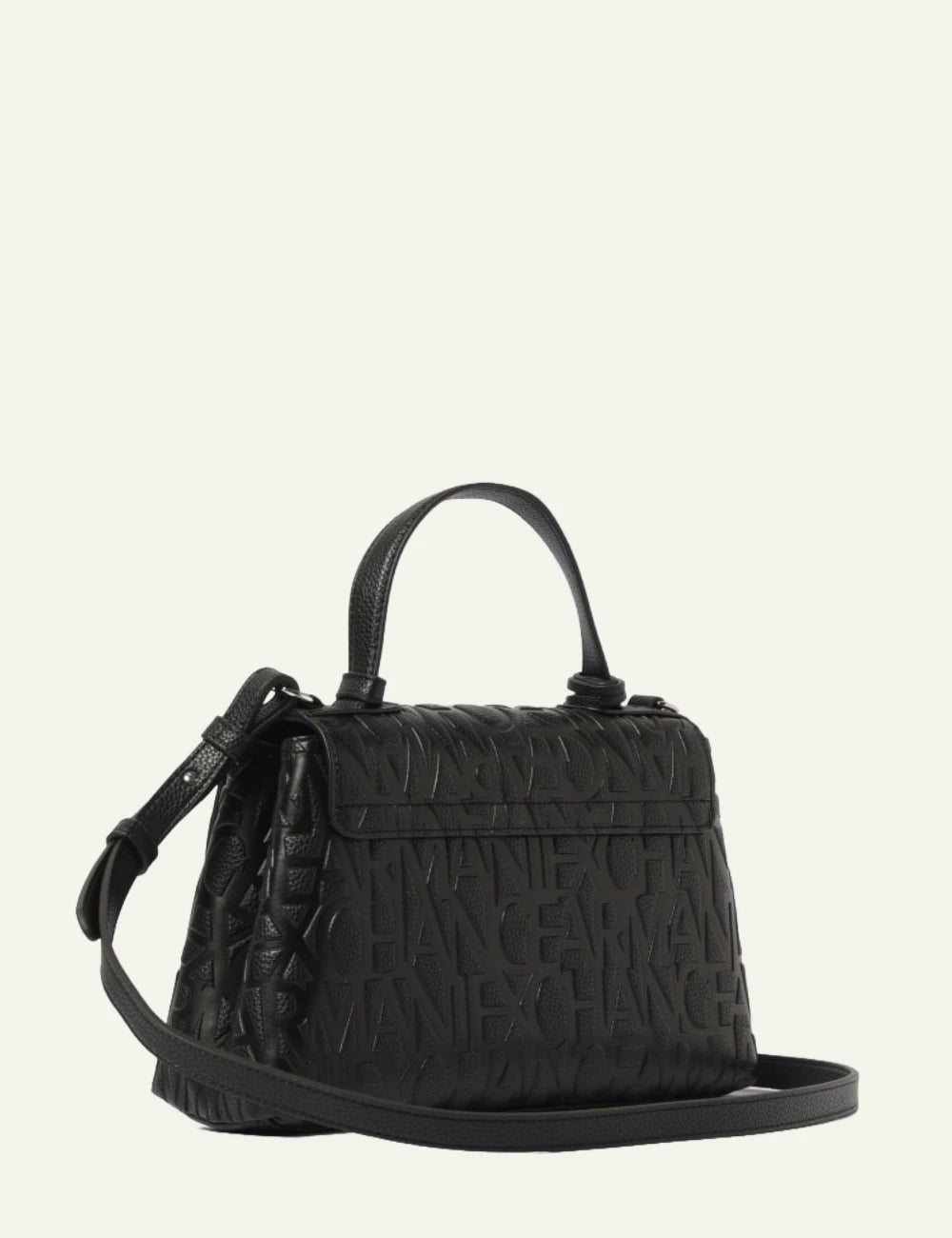 armani exchange black embossed logo top handle bag back view