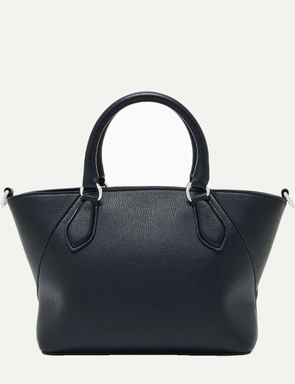Women's Armani Exchange black handbag with double top handles, detachable shoulder strap, silver-tone A|X logo charm and zip closure back