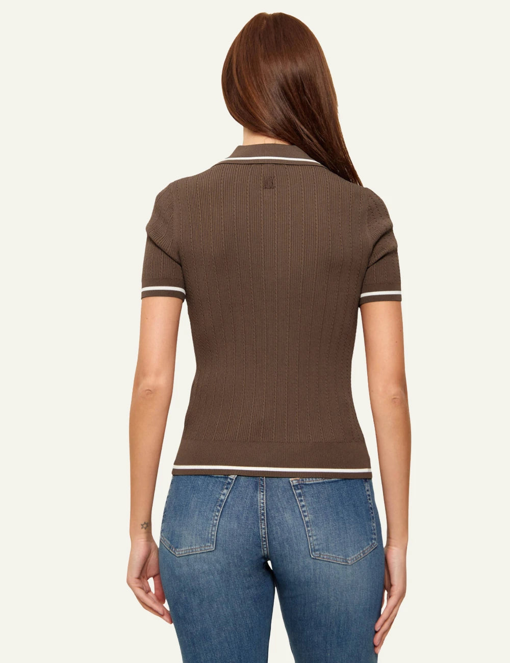 Armani Exchange brown knit polo top ribbed texture back view