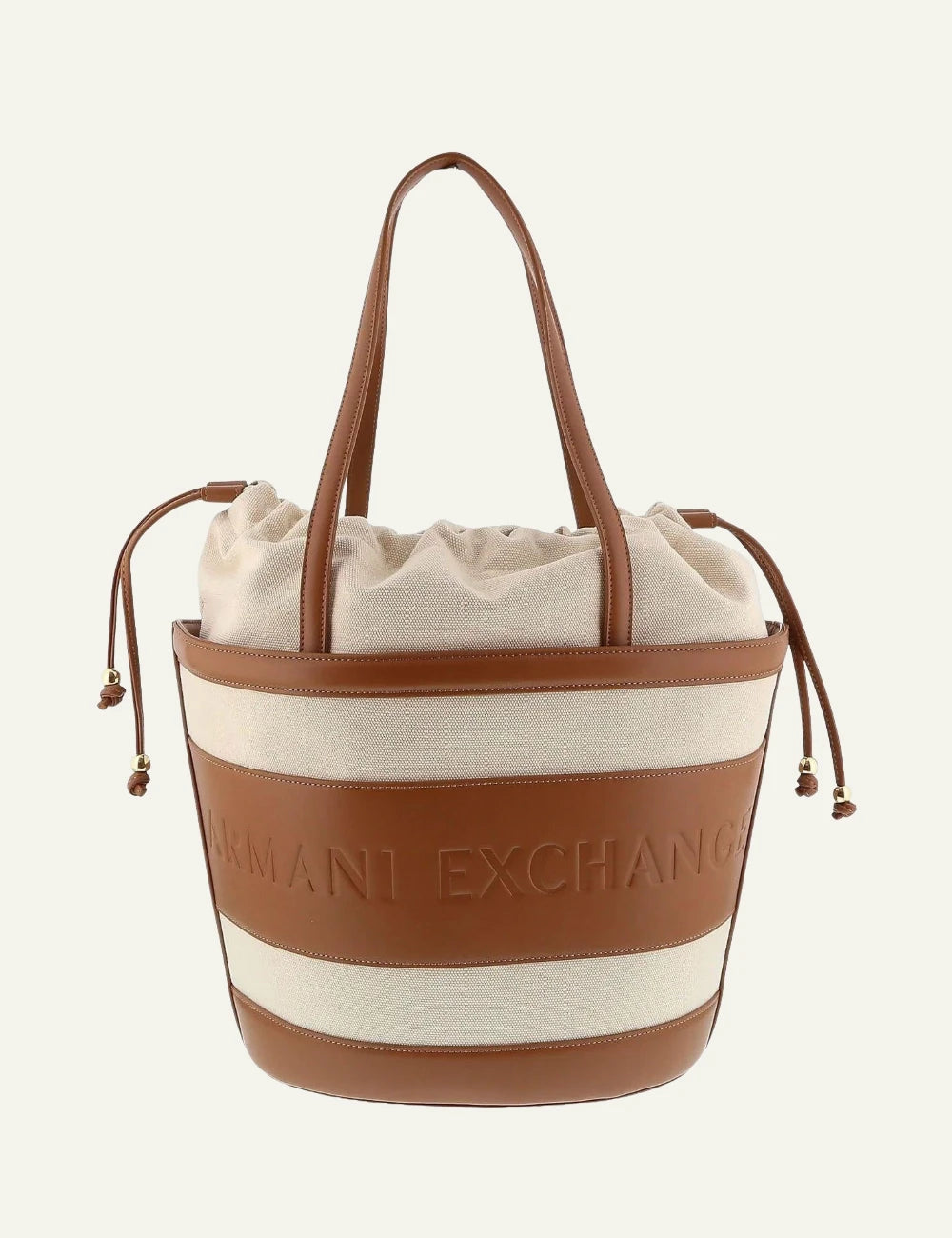 Armani Exchange bucket bag beige tan logo back view