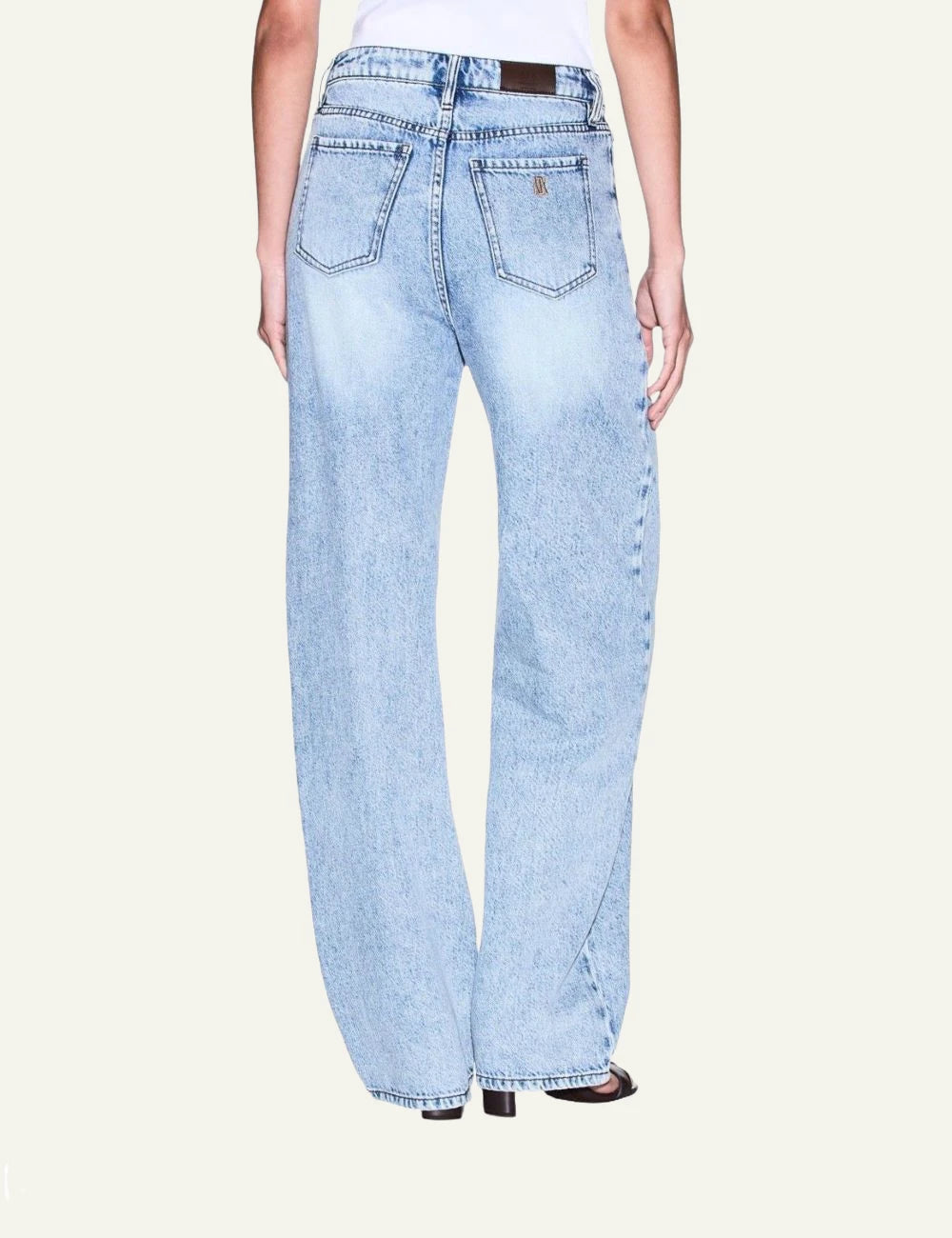 Armani Exchange light blue denim wide leg jeans back view