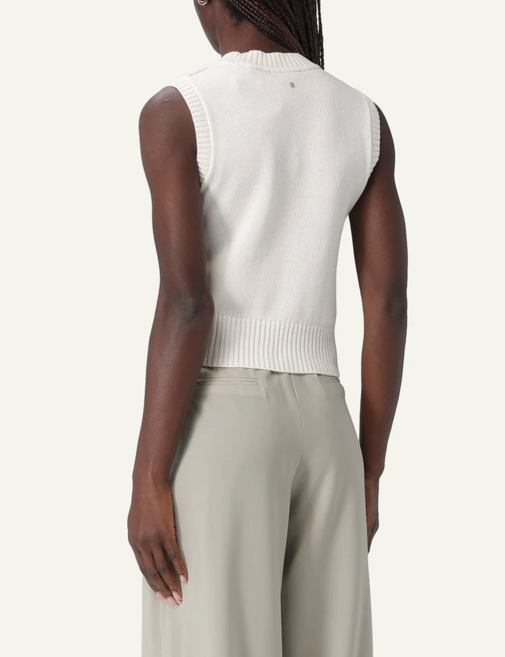 Armani Exchange off-white sleeveless knit top mesh detail back view