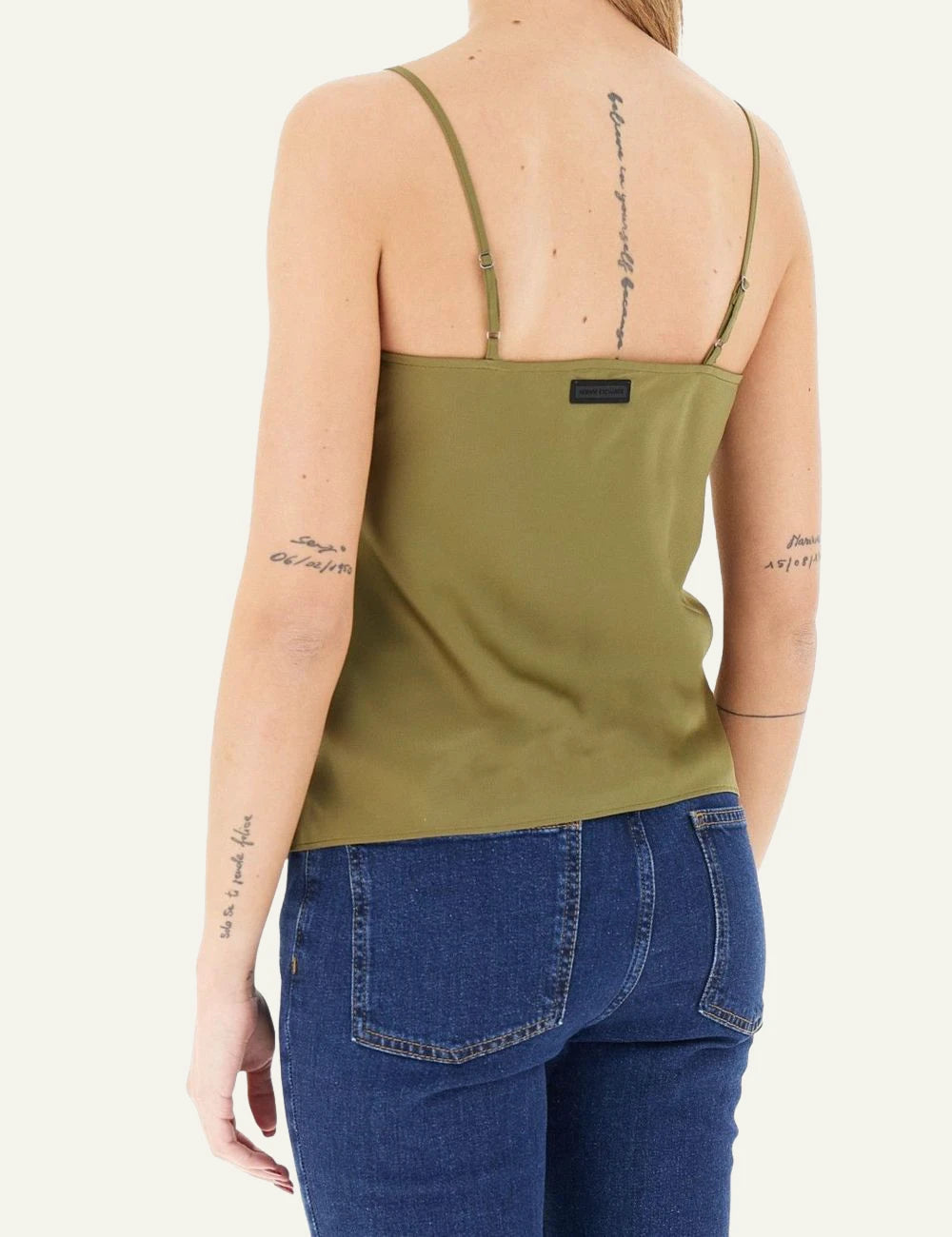 Armani Exchange olive camisole spaghetti straps back model view