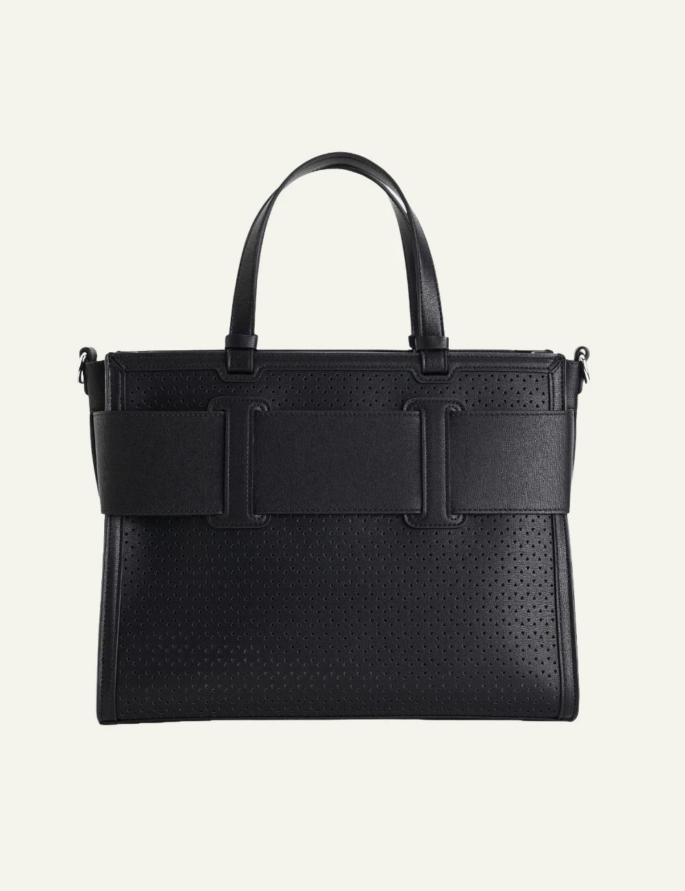 Armani Exchange tote bag black perforated logo buckle back view