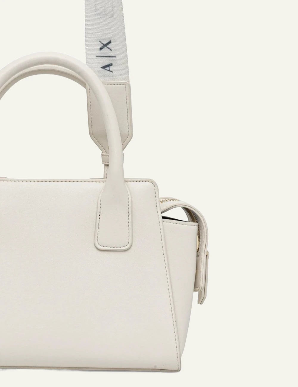 Armani Exchange tote bag cream top handles detail view