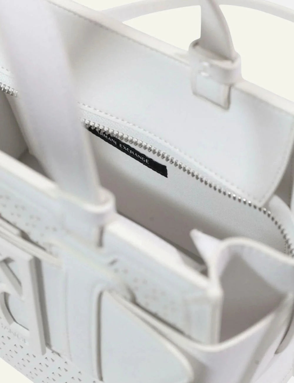 Armani Exchange tote bag white perforated logo top view