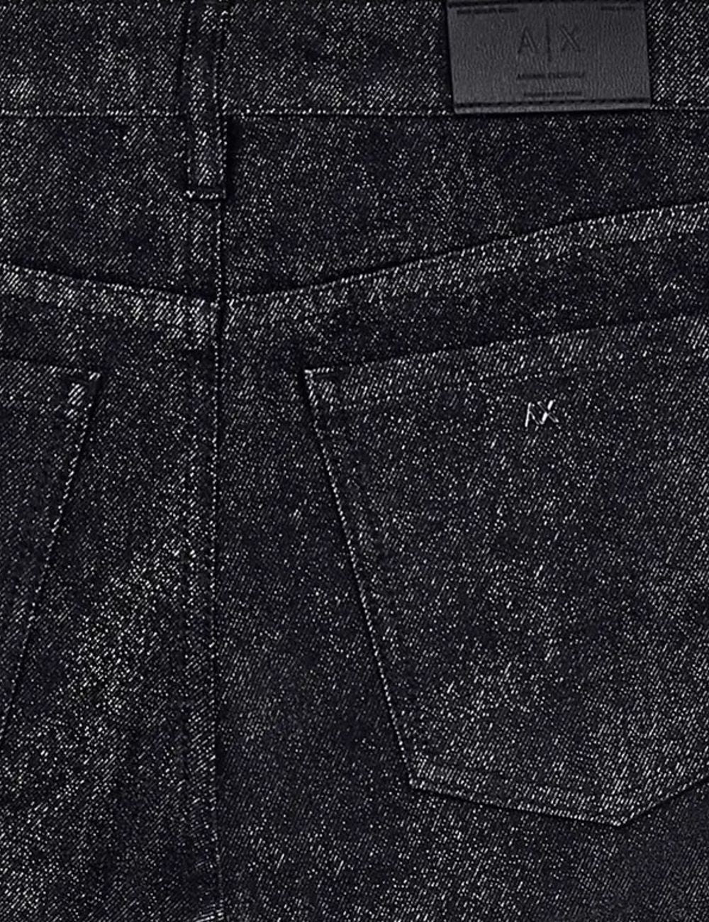 Armani Exchange women's black denim bootcut jeans with high waist, wide legs, five-pocket design and faded wash effect detail