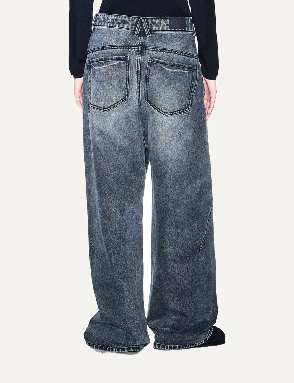 Women's Armani Exchange blue washed denim jeans with low waist, oversized fit, wide legs and panel seam details back