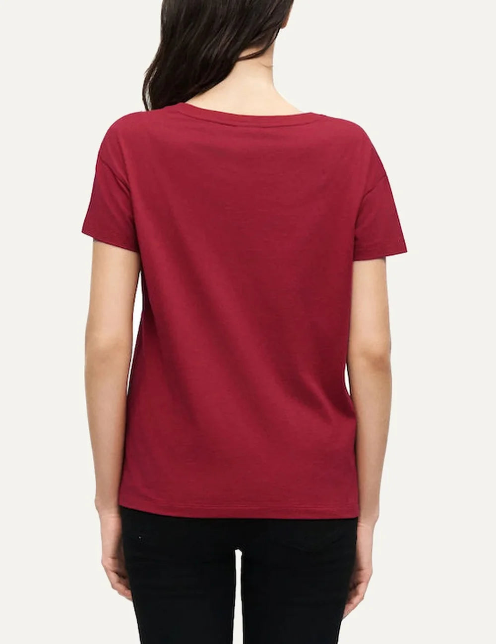 Women's Armani Exchange red cotton T-shirt with crew neck, short sleeves and embellished A|X logo with rhinestone details back