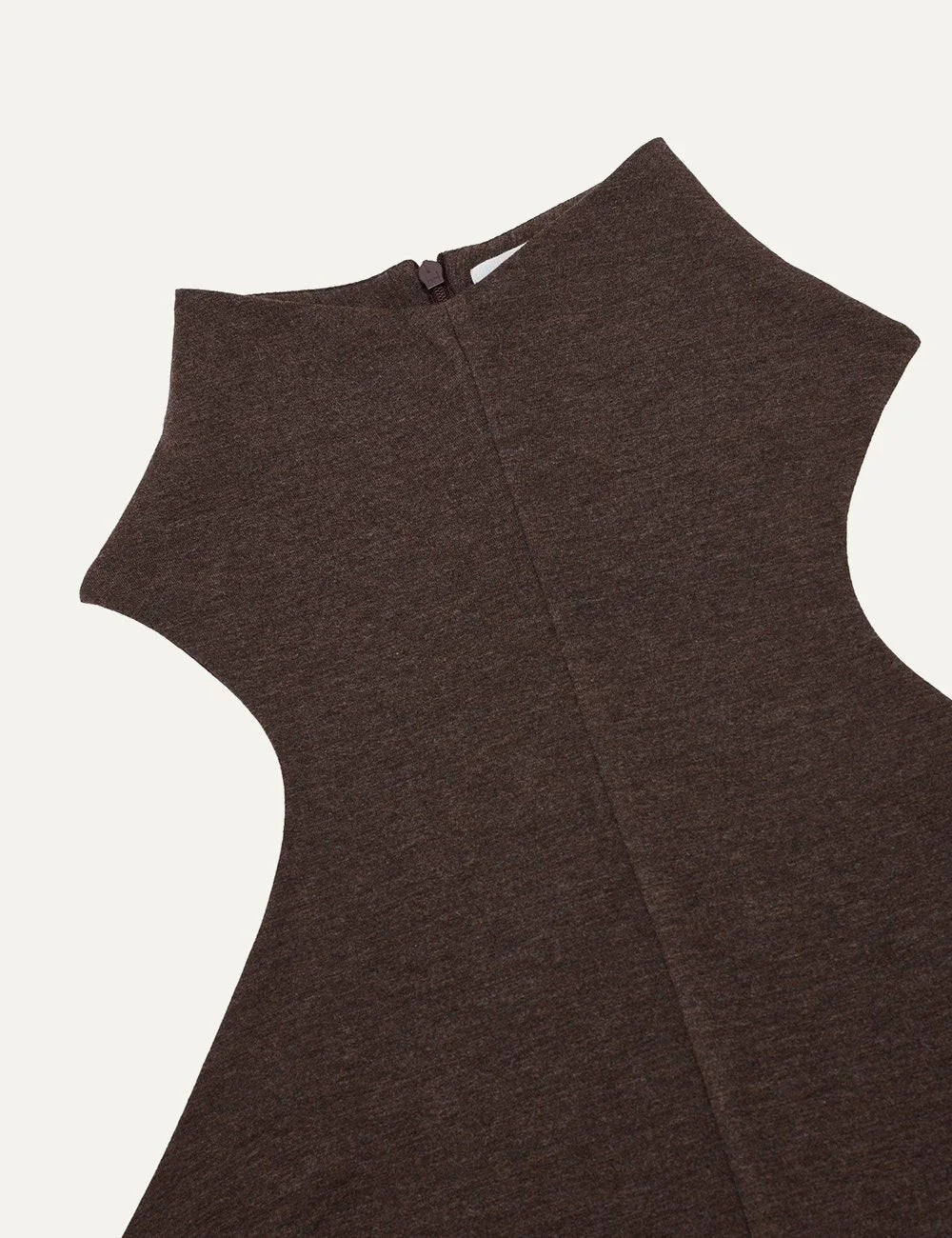 Women's Armarium dark brown halter neck jersey top with high collar, deep neckline and fitted silhouette detail