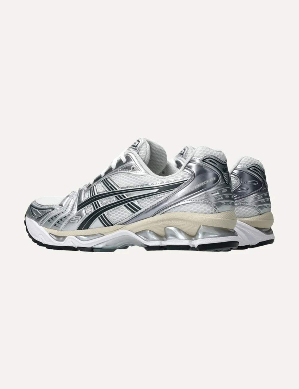 ASICS GEL-KAYANO 14 white silver and black mesh sneakers back