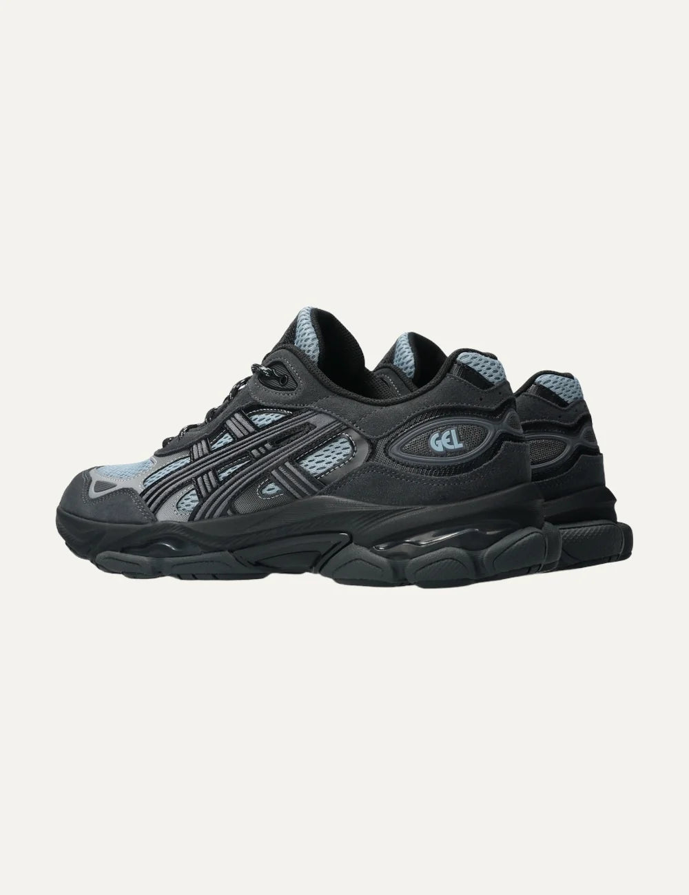 ASICS GEL-NYC 2.0 grey charcoal and light blue sneakers with mesh and reflective details back