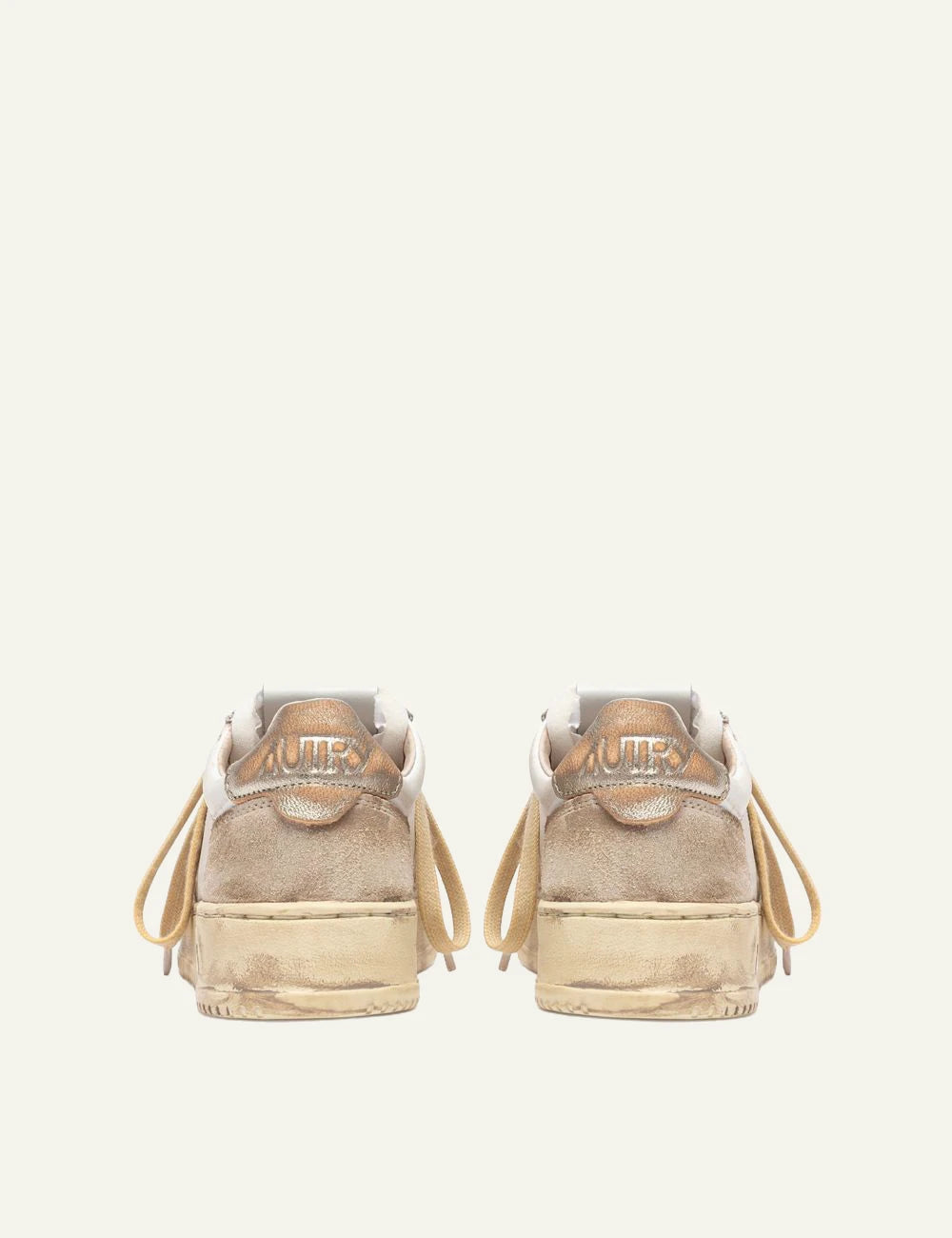 Autry Women’s Vintage White Leather And Beige Suede Sneakers With Gold Details back
