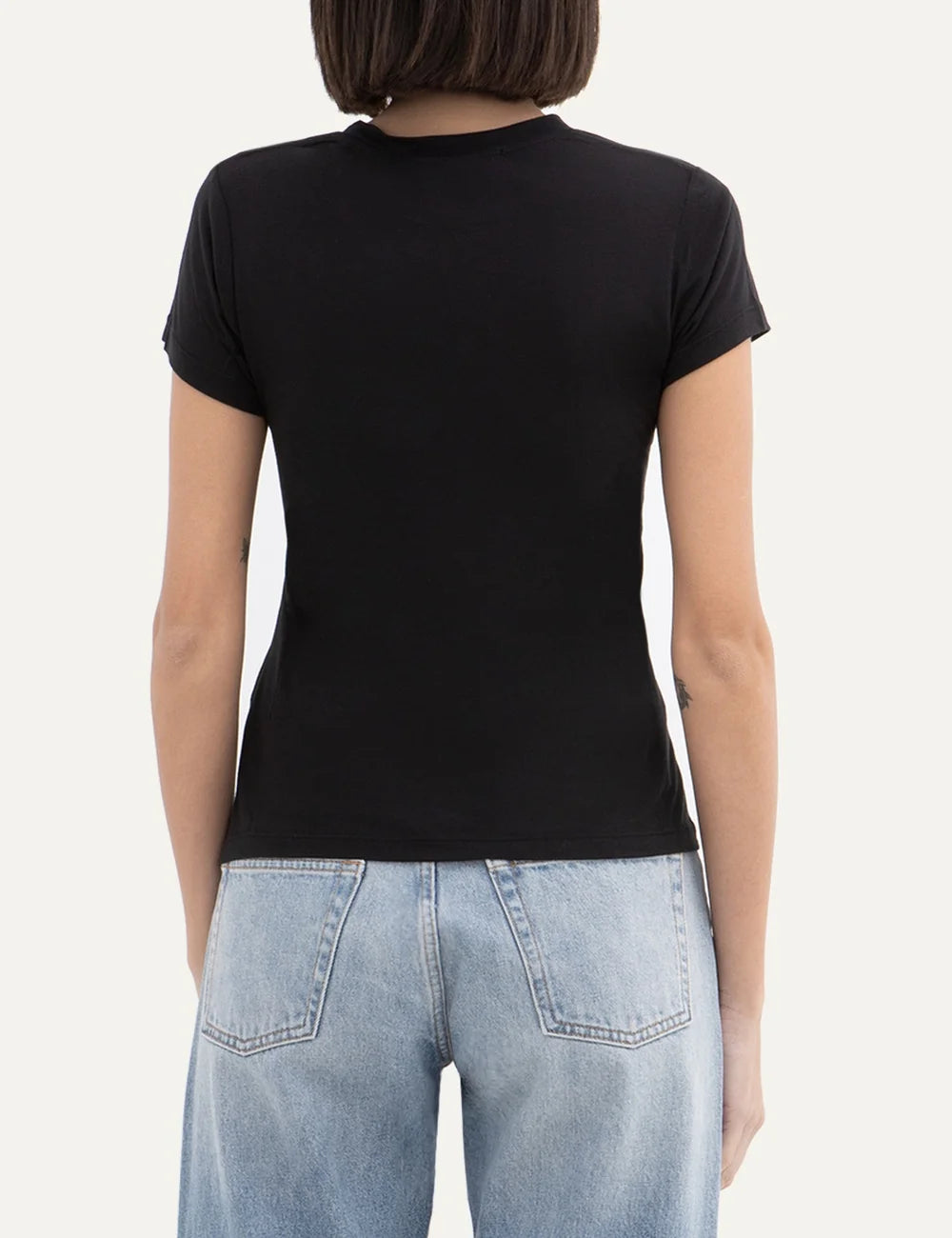 Women's Aya Muse black cotton T-shirt with short sleeves, crew neck and regular fit back