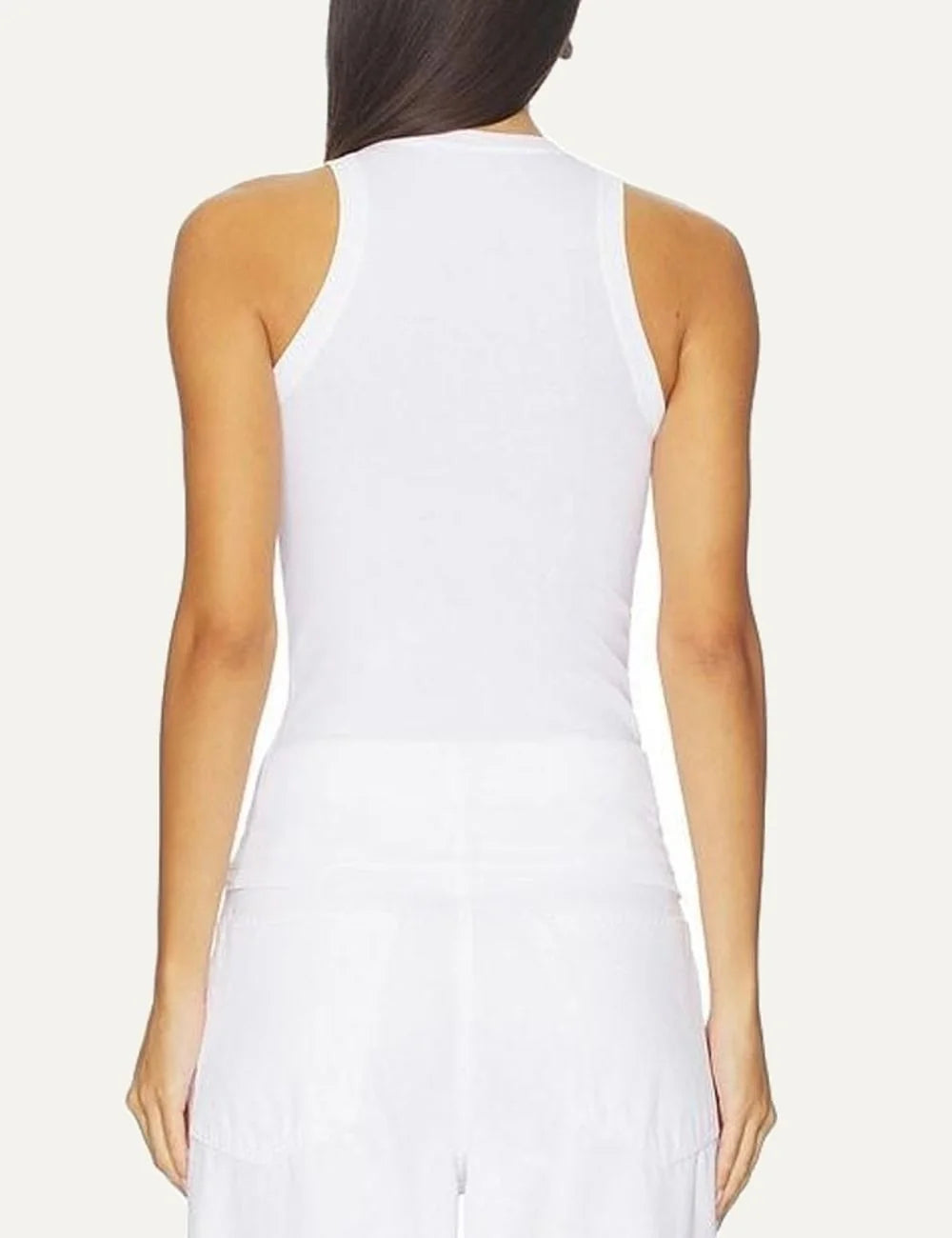 Women's Aya Muse white high neck tank top crafted from organic cotton blend with a fitted silhouette and lightweight ribbed finish back