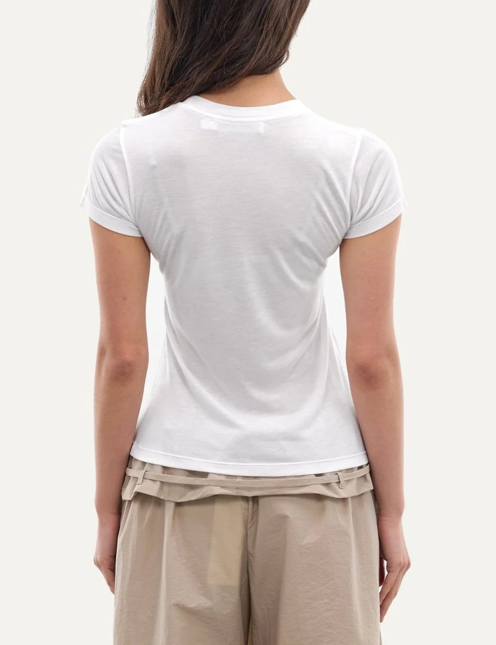 Women's Aya Muse white cotton T-shirt with crew neck, short sleeves, slim fit and signature back patch back