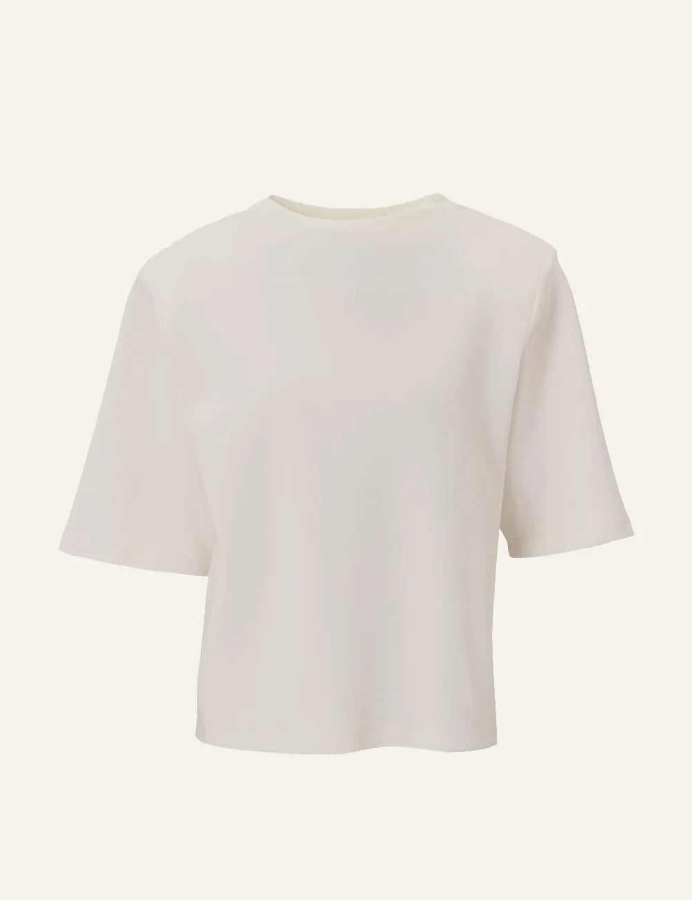 AYME Milano women 22 white structured cotton jersey T-shirt with padded shoulders product shot