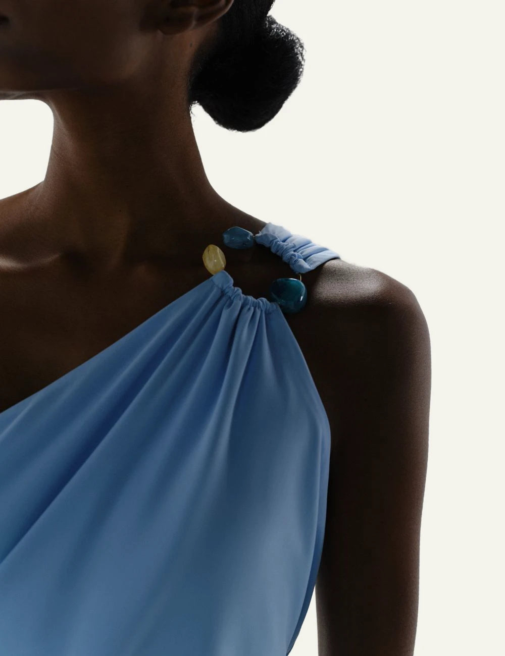 Baobab Canoa maxi dress cielo de puna one shoulder knot shoulder details