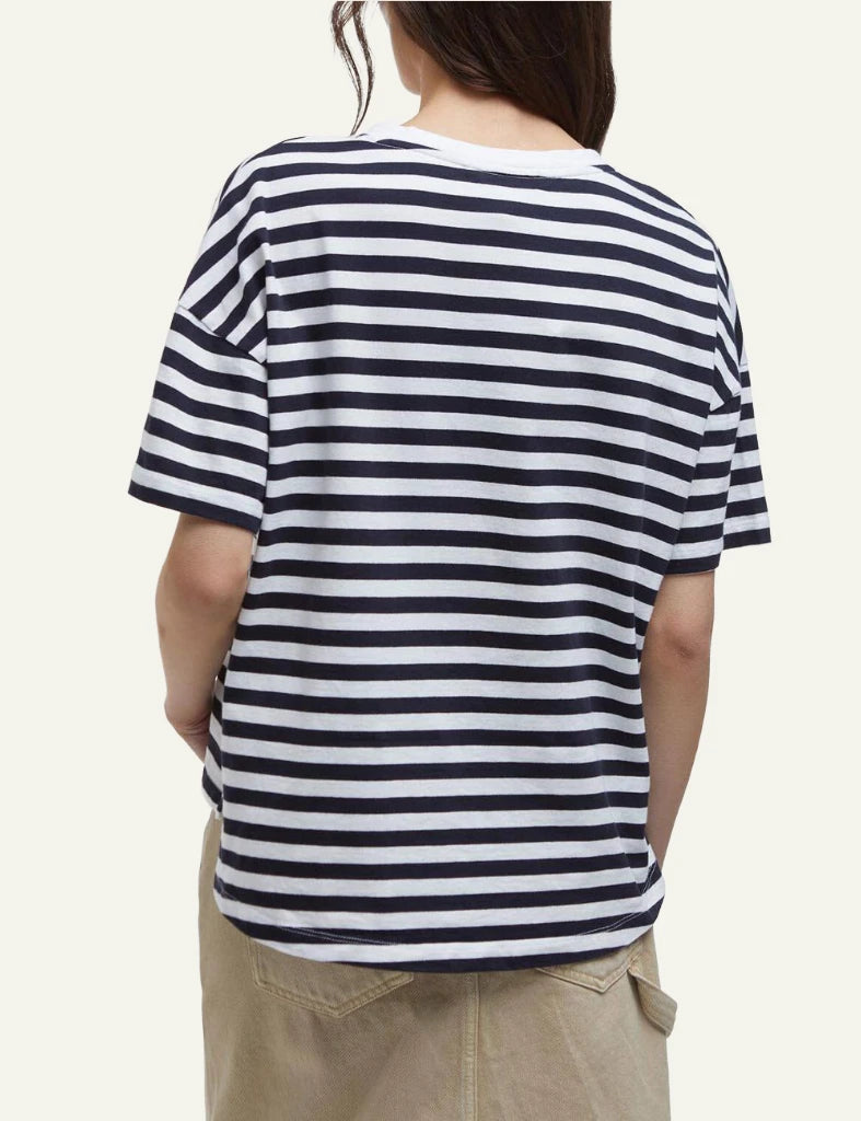 Barbour Adria top navy stripe short sleeve relaxed fit back view