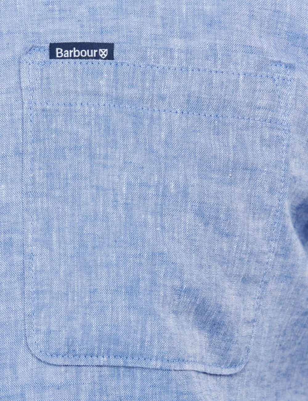 barbour button down shirt light blue front logo view