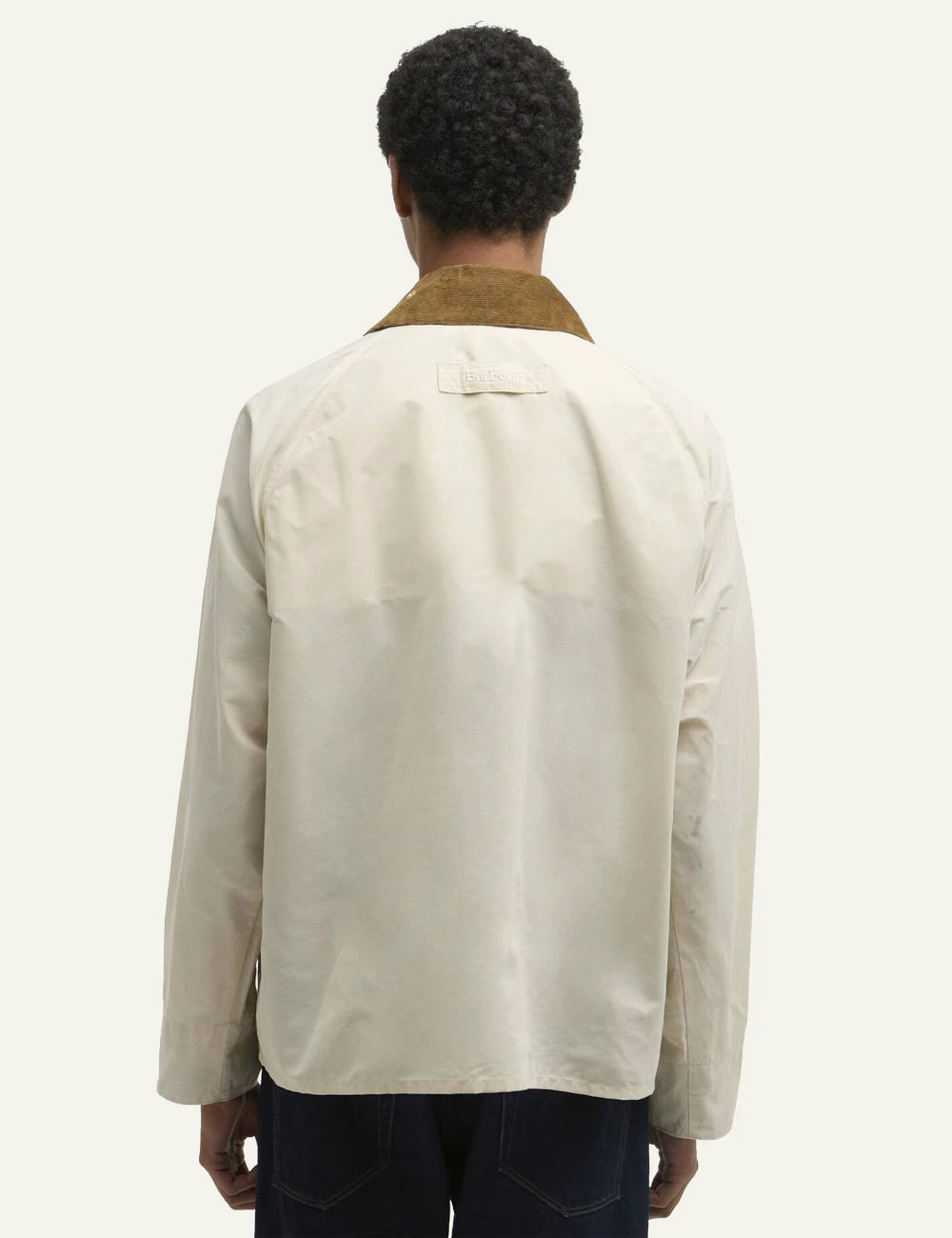barbour casual jacket beige with cord collar back view