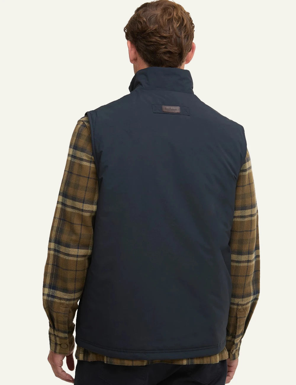 barbour lightweight zip vest navy back view