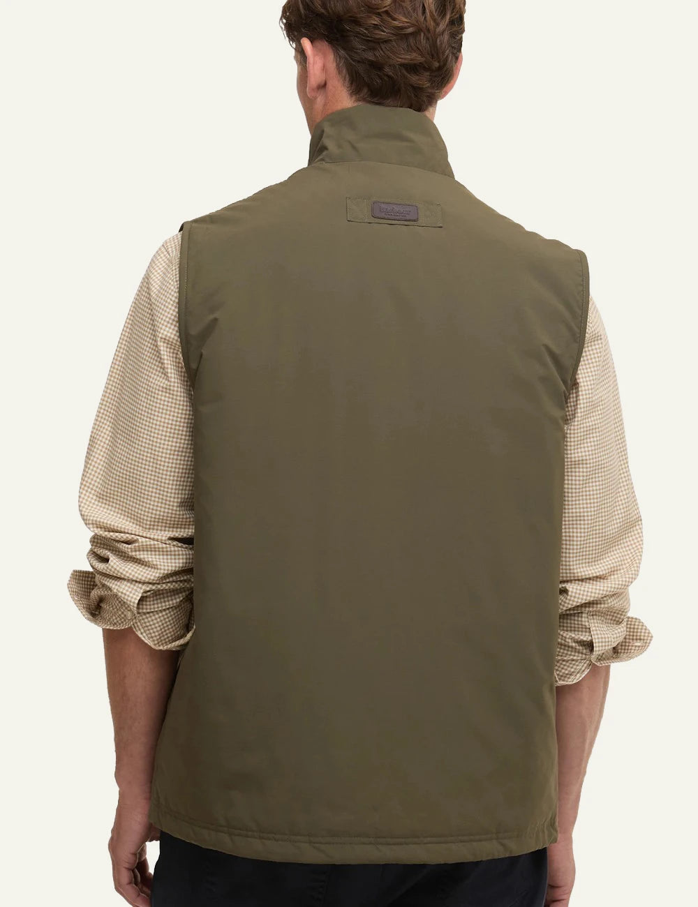 barbour lightweight zip vest olive front back view