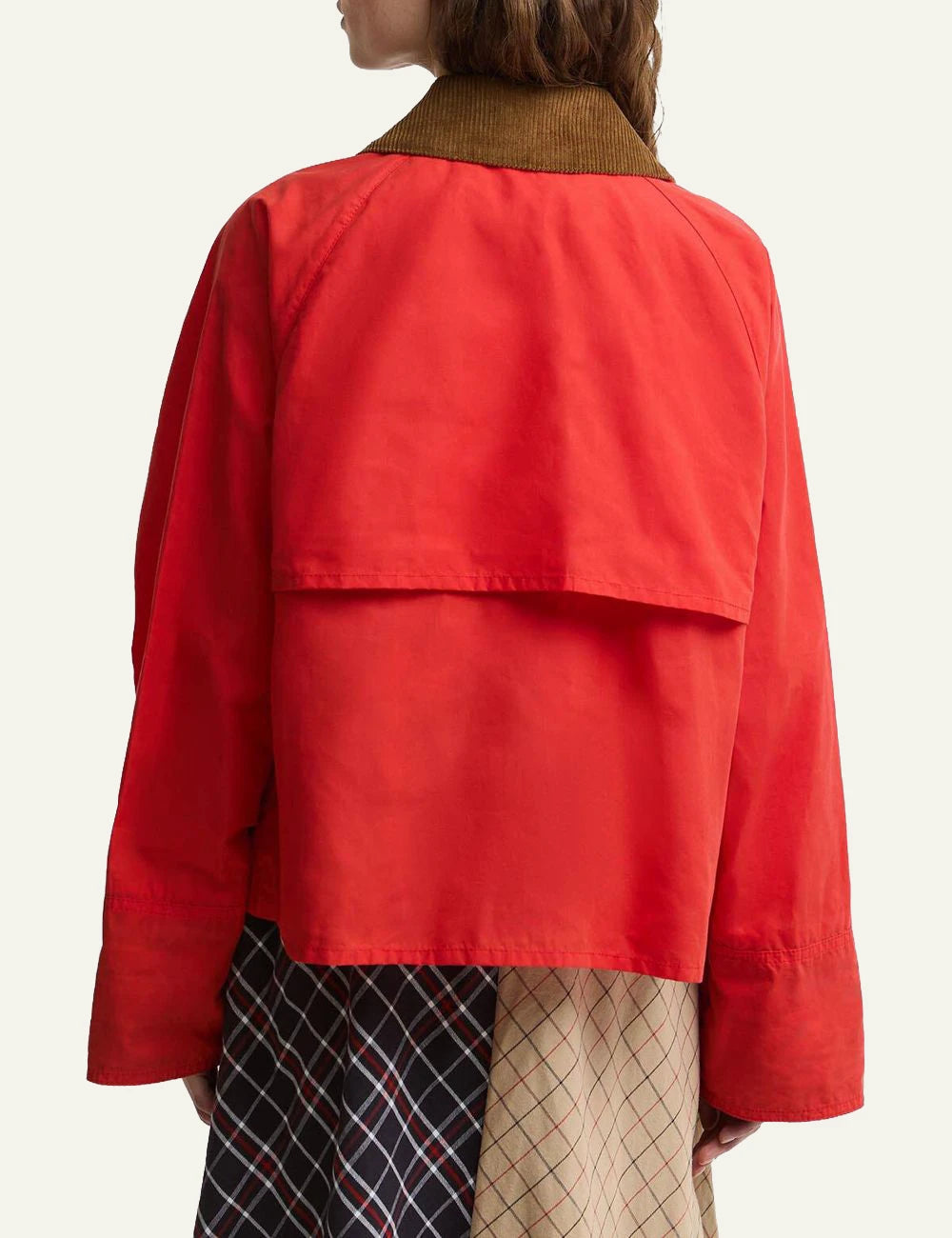 barbour mackworth casual jacket red cord collar cropped utility back view