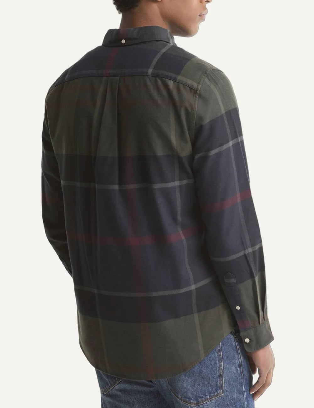 Barbour men's cotton tartan shirt in navy, green and burgundy back