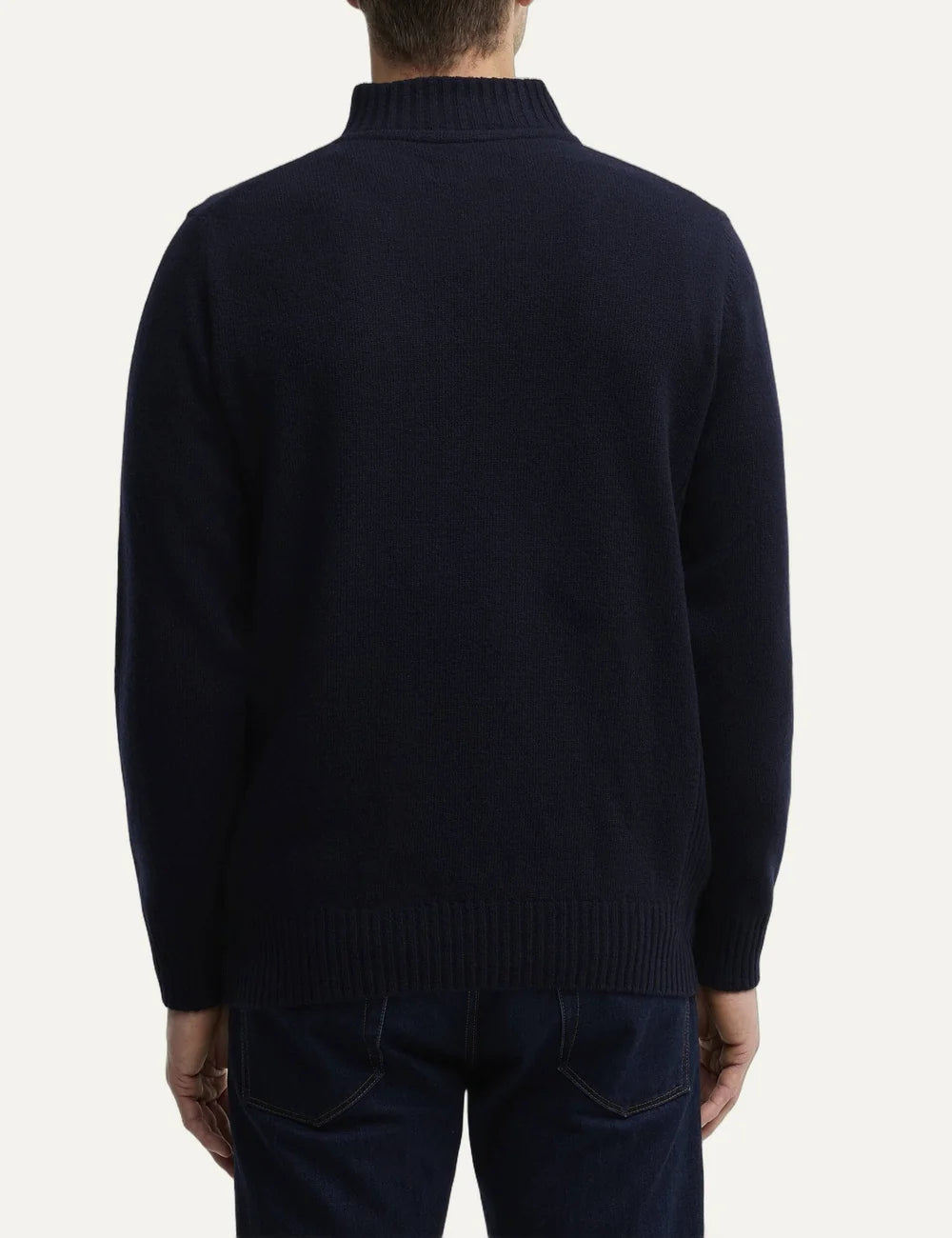 Barbour men's dark navy lambswool quarter-zip knitted jumper back
