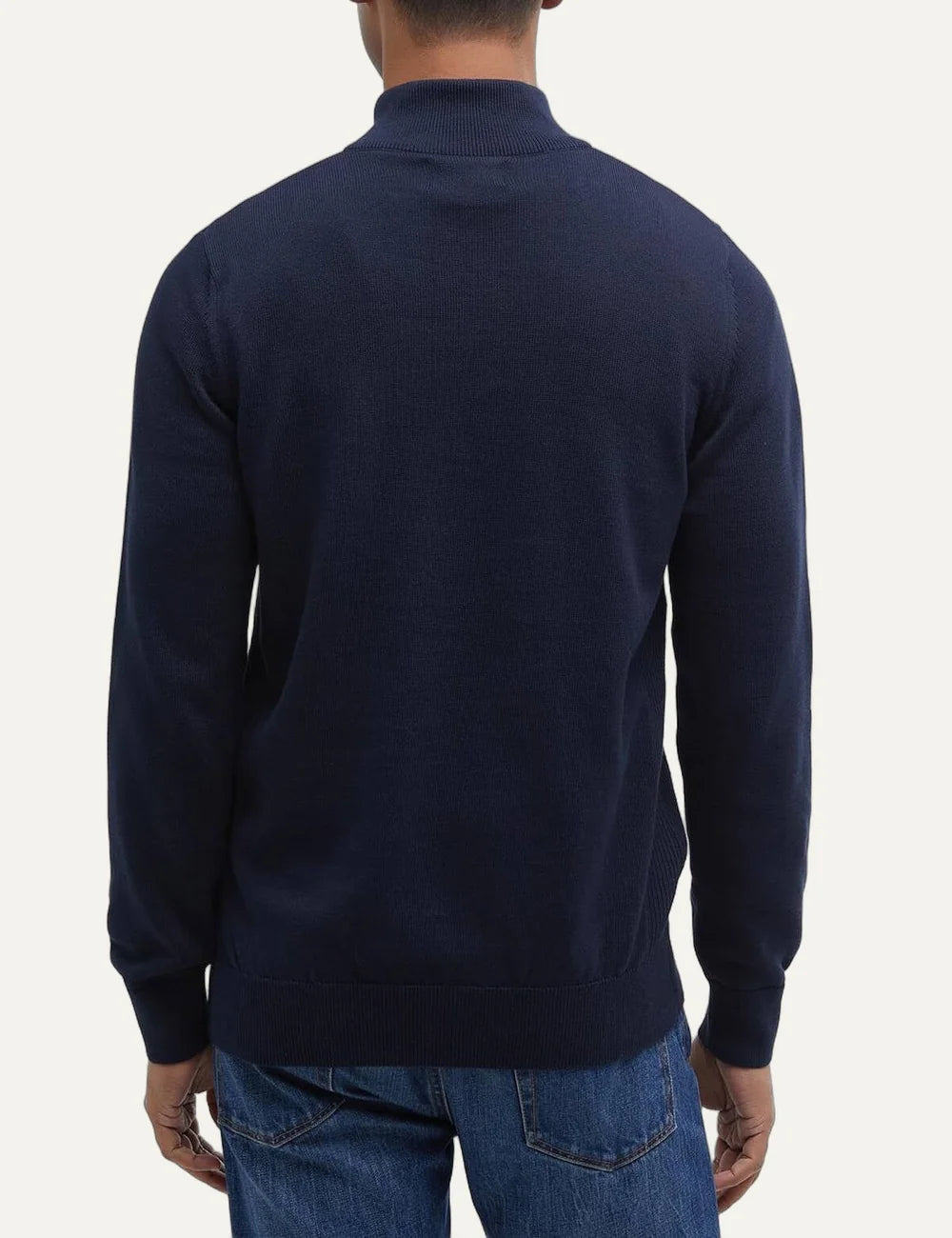 Barbour men's navy cotton quarter zip jumper back