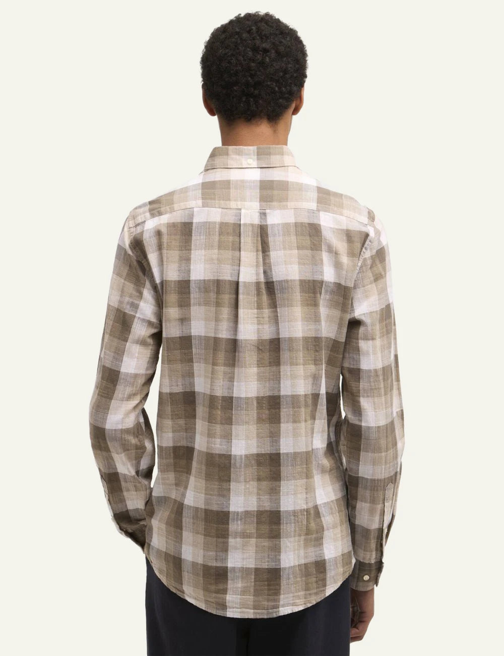 barbour plaid button down shirt brown beige back model view