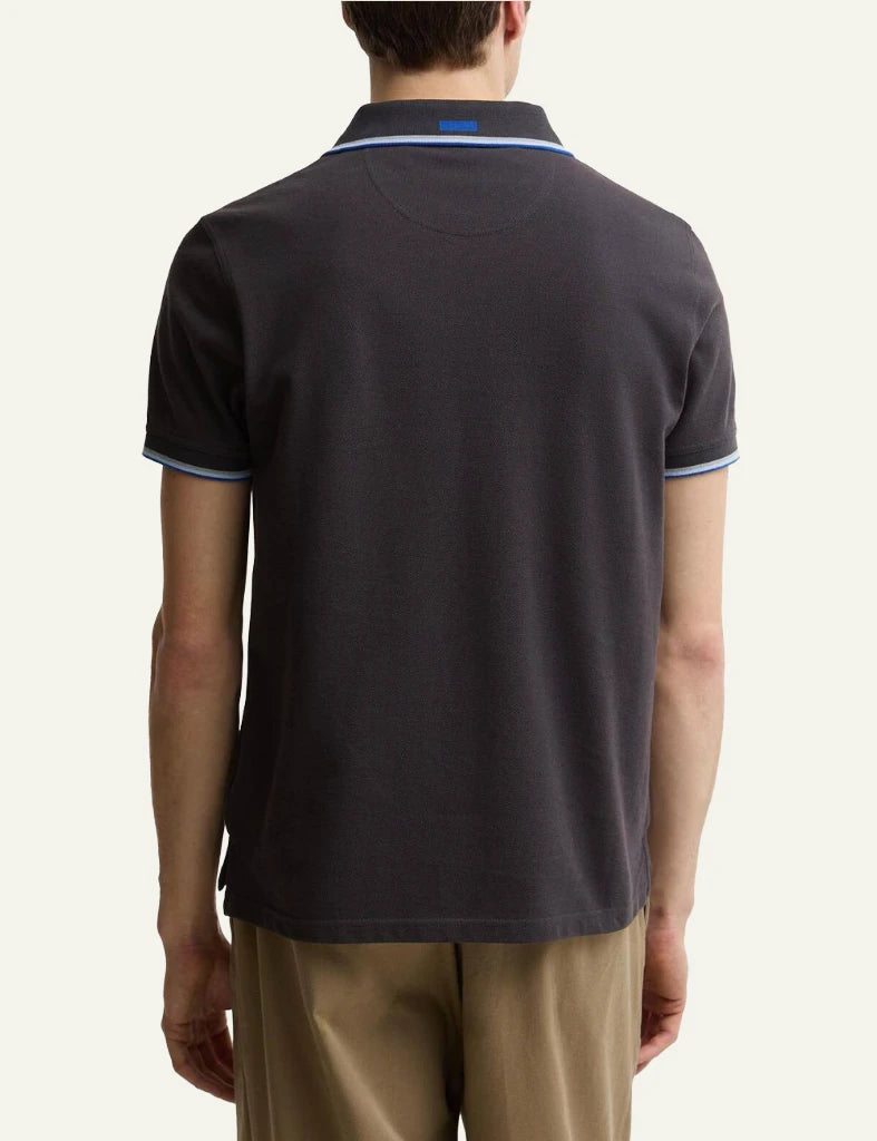 Barbour Lure polo dark navy cotton embroidered lure chest back full view