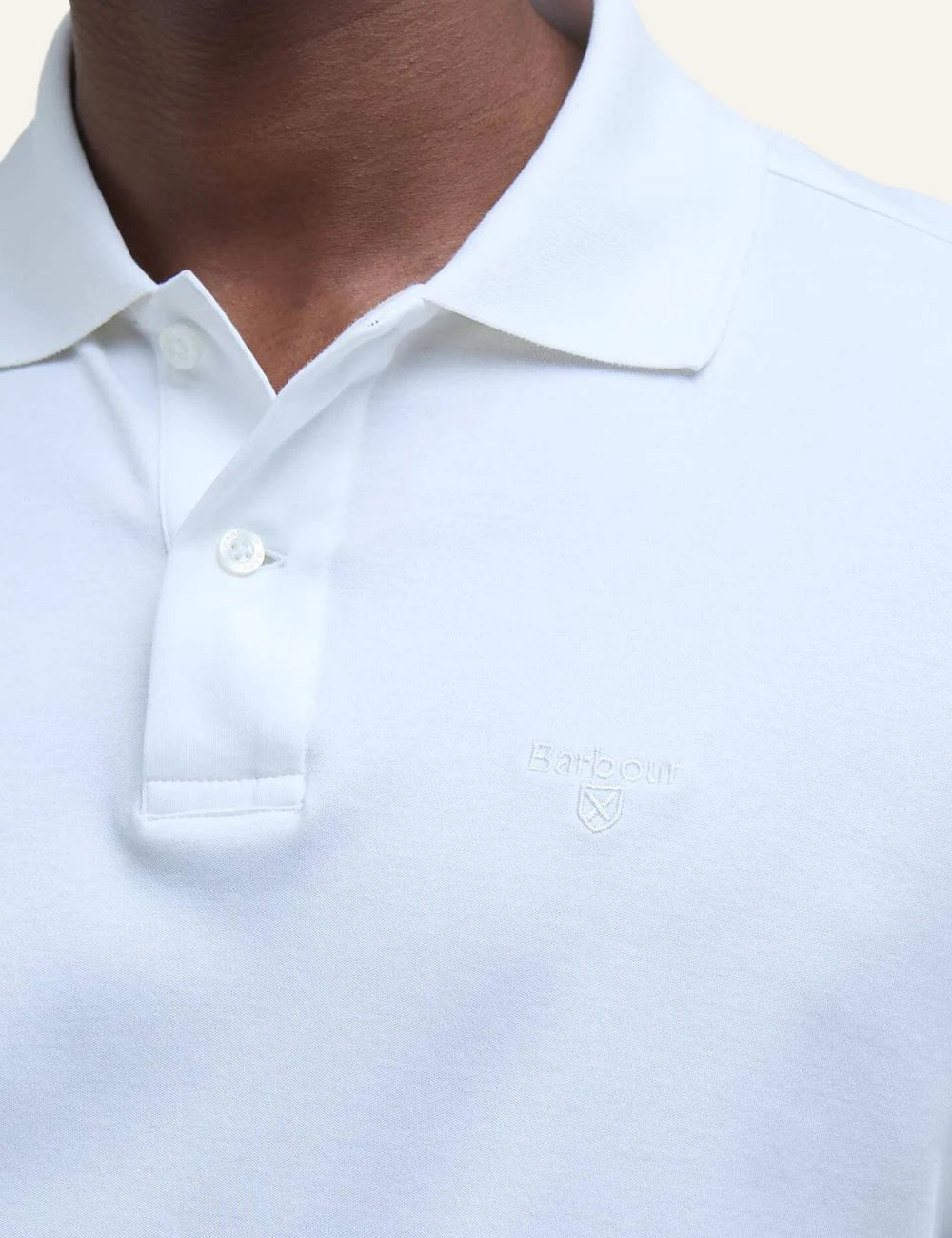 barbour white polo shirt logo chest detail view