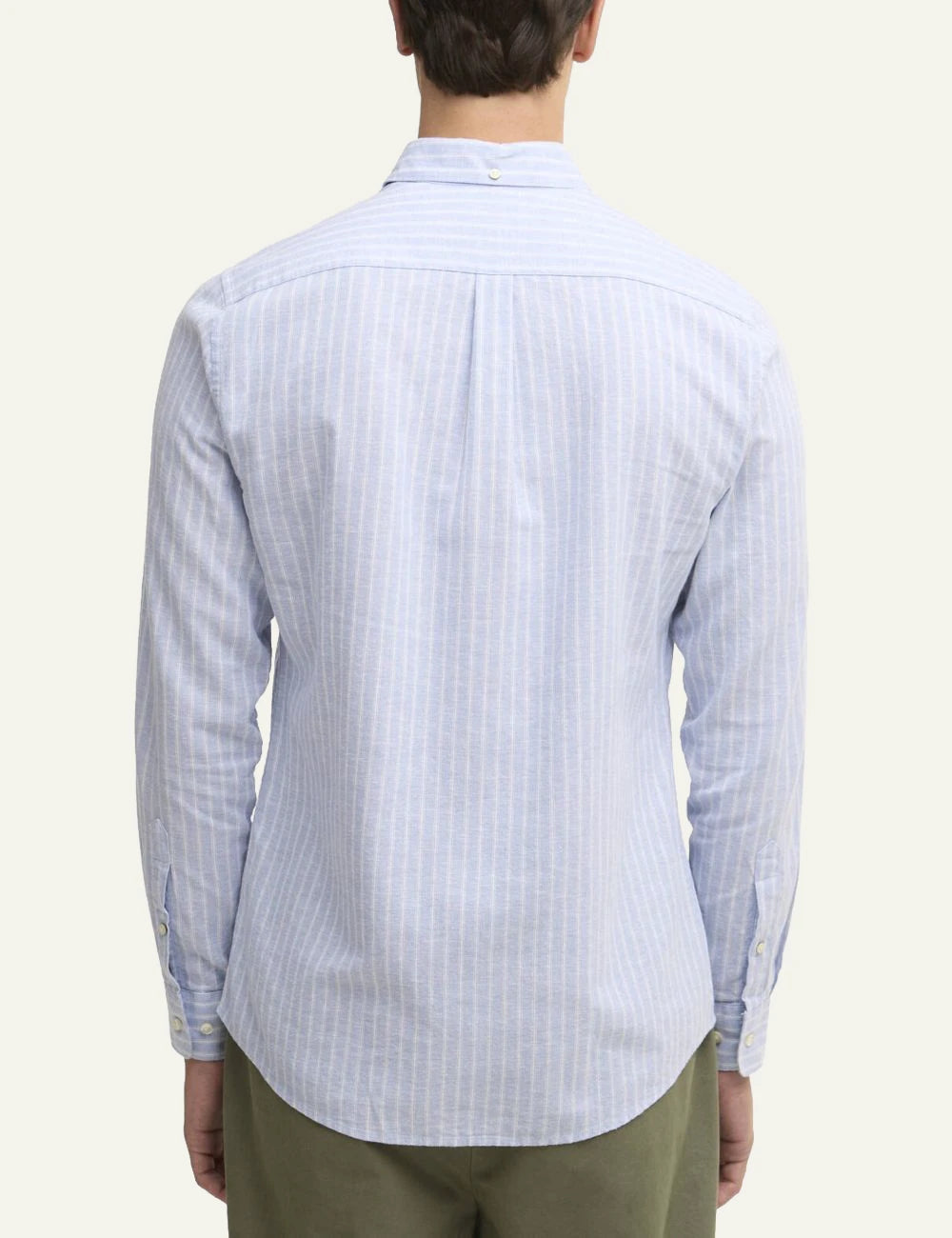 barbour striped button down shirt light blue back view