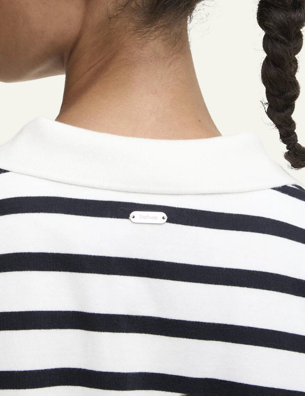barbour striped polo top navy white detail view