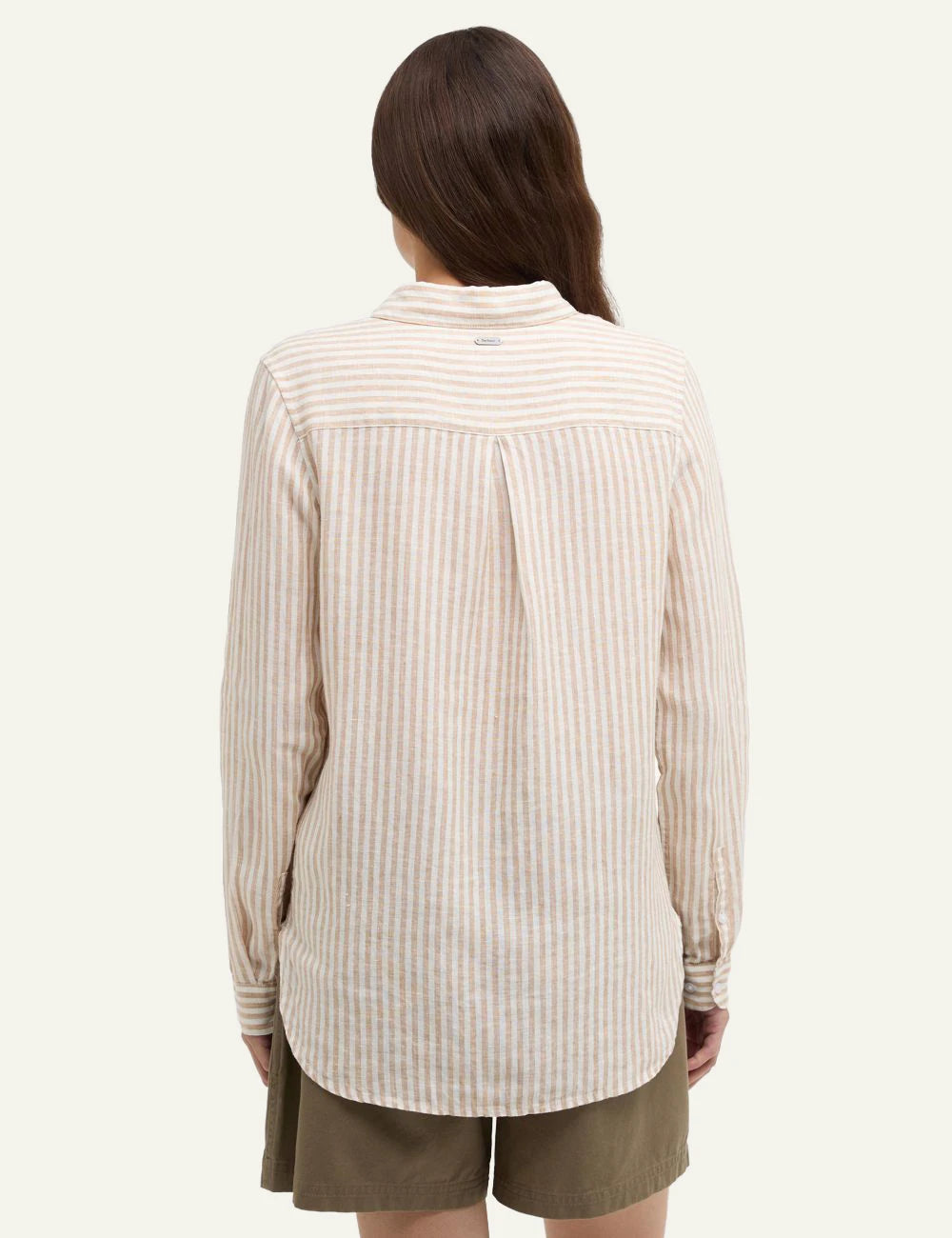 barbour beige striped shirt long sleeve back model view