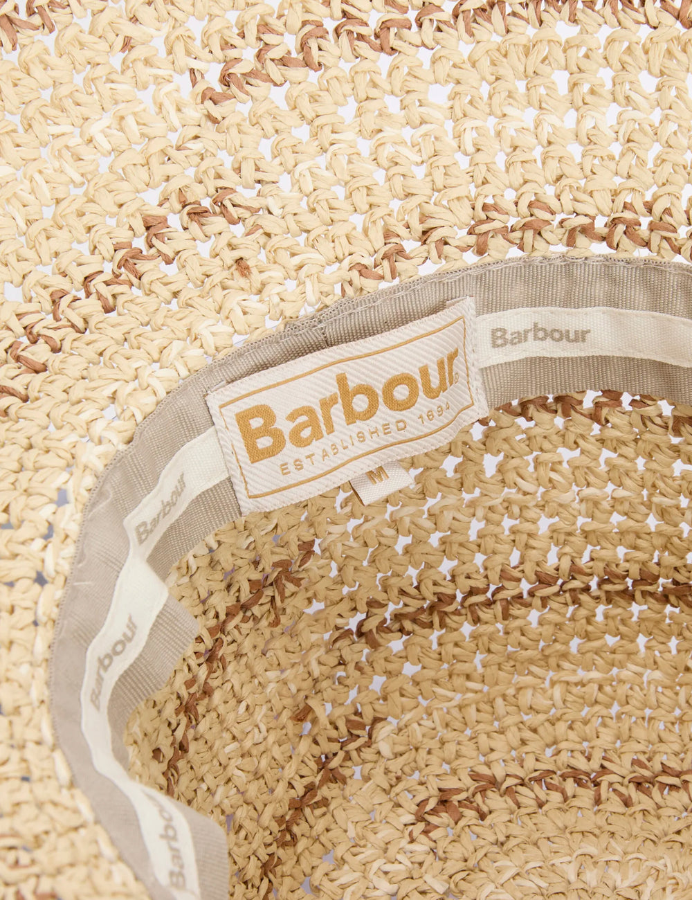 barbour woven bucket hat natural beige logo view