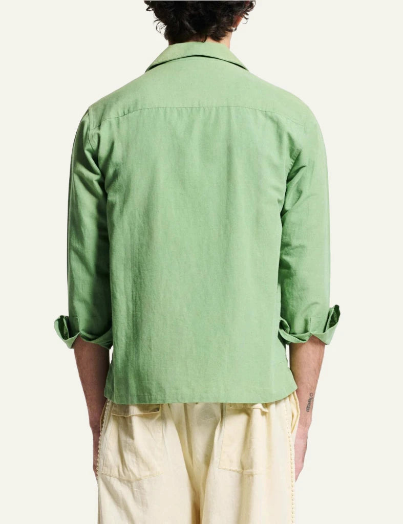 bazizst palm embroidery shirt green long sleeve back view