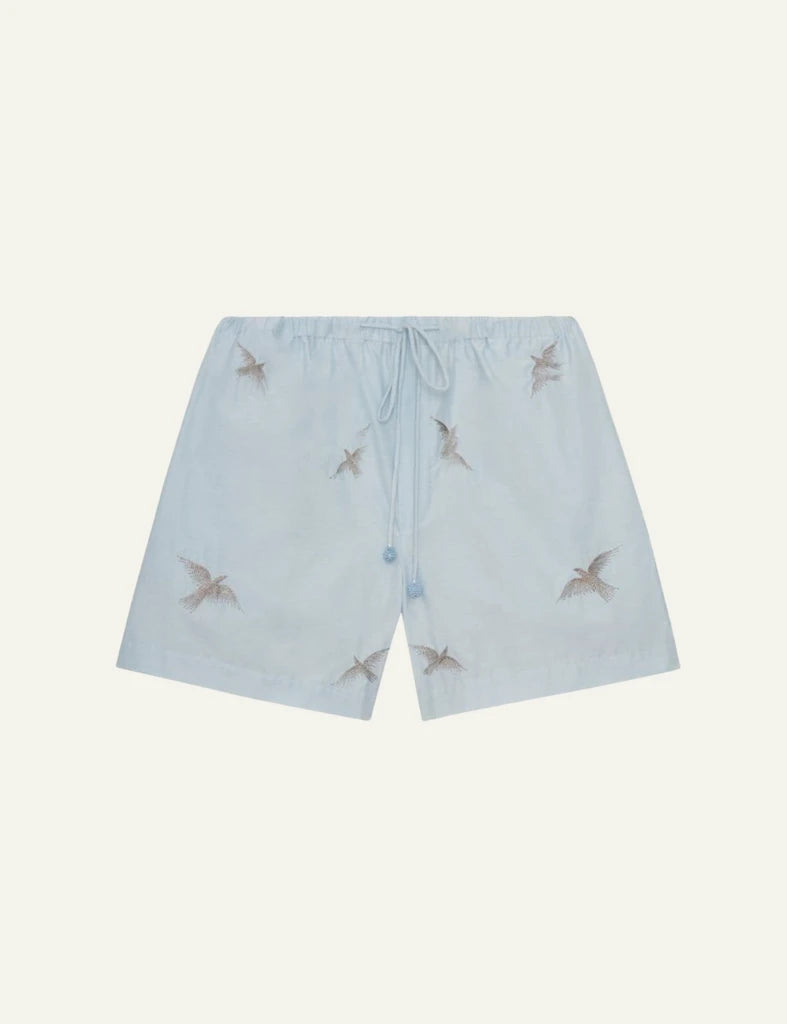 bazizst bird embroidery swim shorts light blue front view