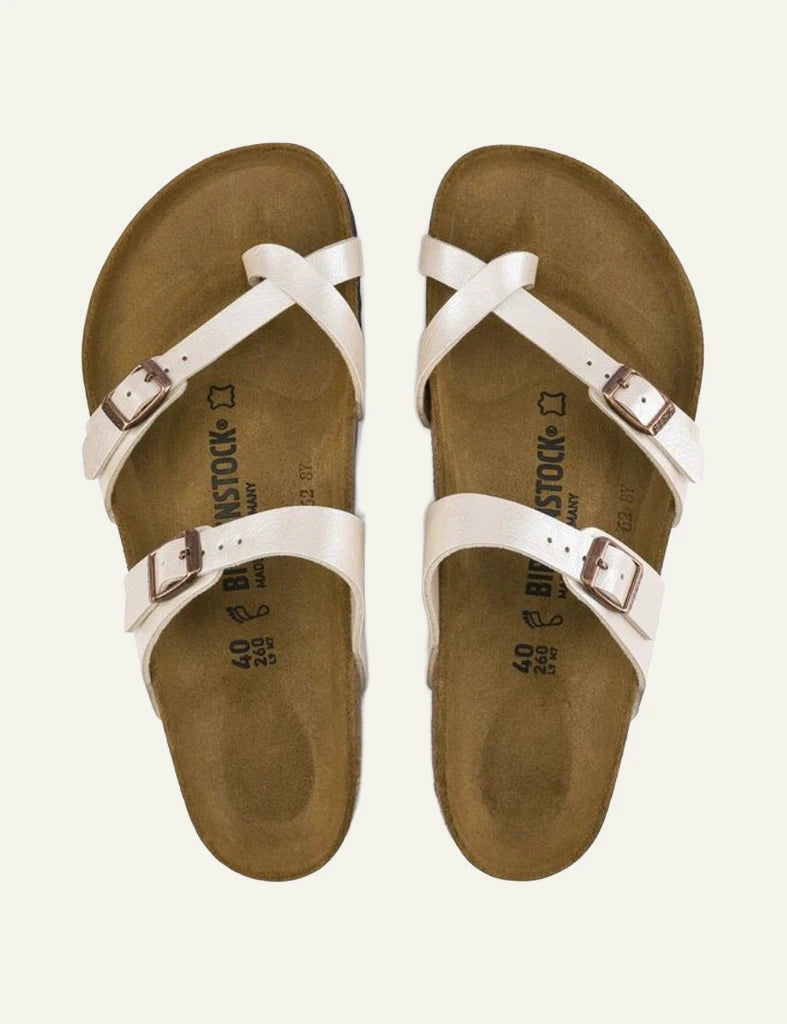 Birkenstock Mayari BF graceful pearl white toe loop sandal top view