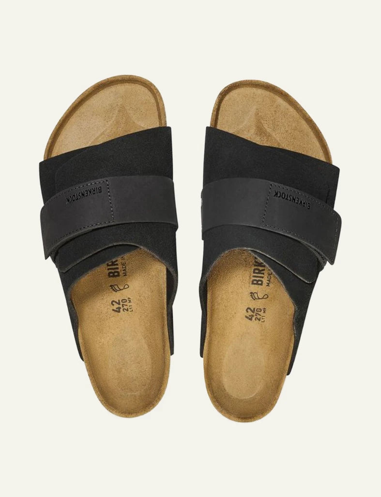Birkenstock Kyoto black suede slide sandal top view