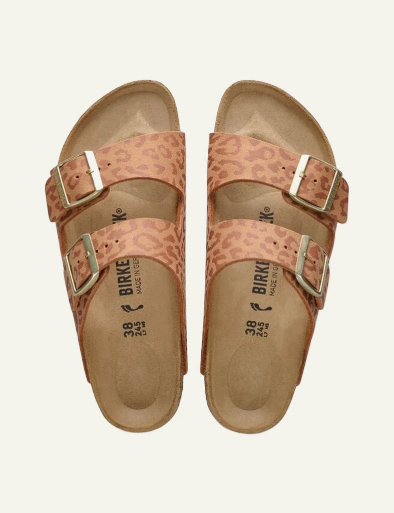 Birkenstock Arizona leo pecan slide sandal top view