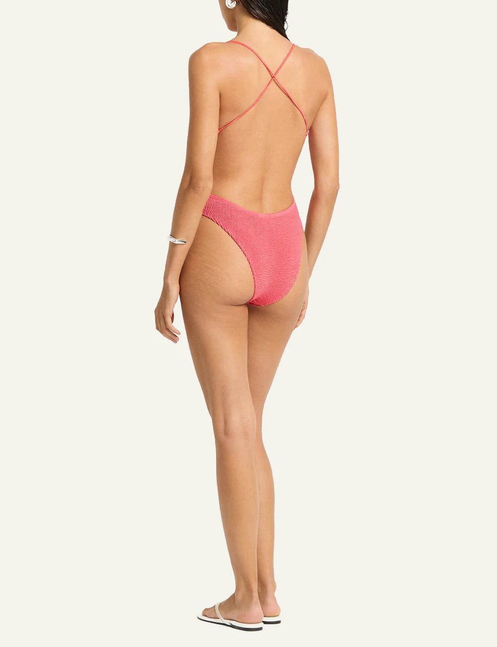 Bound Indira one piece coral pink back view