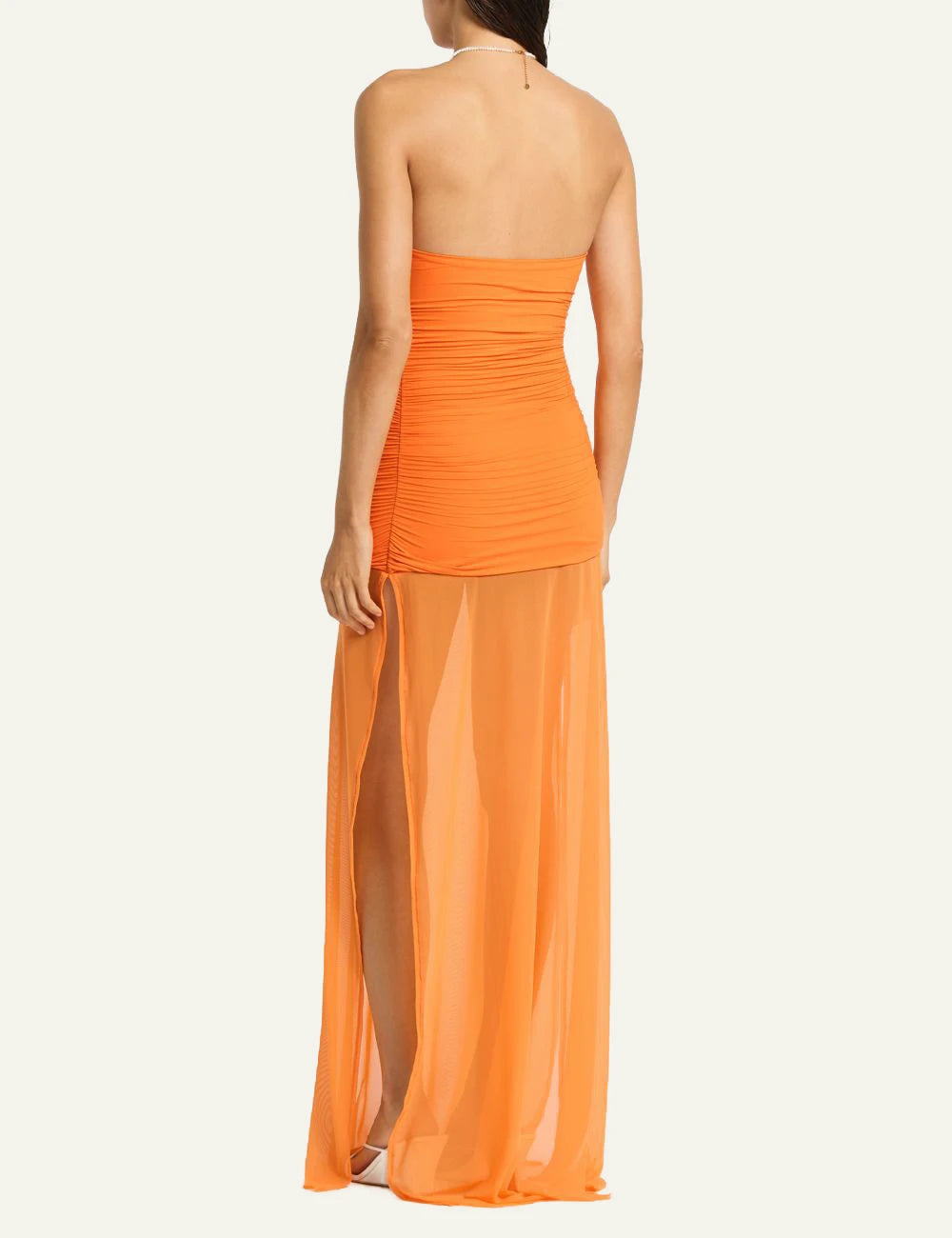 Bound mandarin strapless mesh maxi dress back view