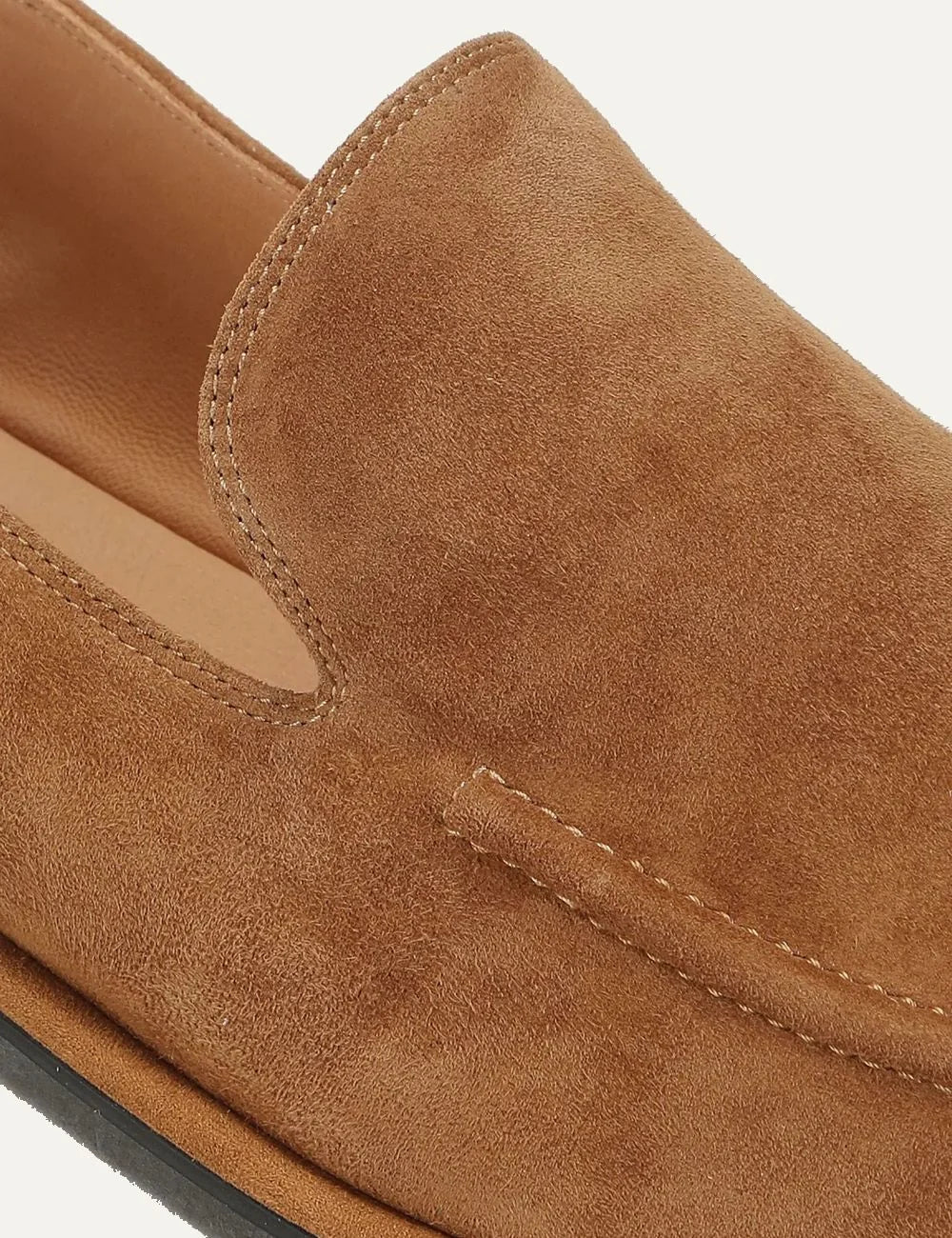 inuovo camel suede loafers flat shoes side detail view