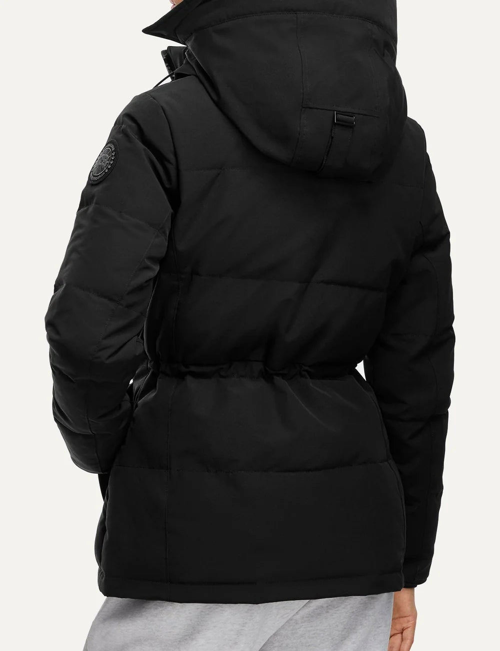 Canada Goose women's Chelsea Parka black quilted down jacket with adjustable removable hood, two-way zipper and fleece-lined pockets back