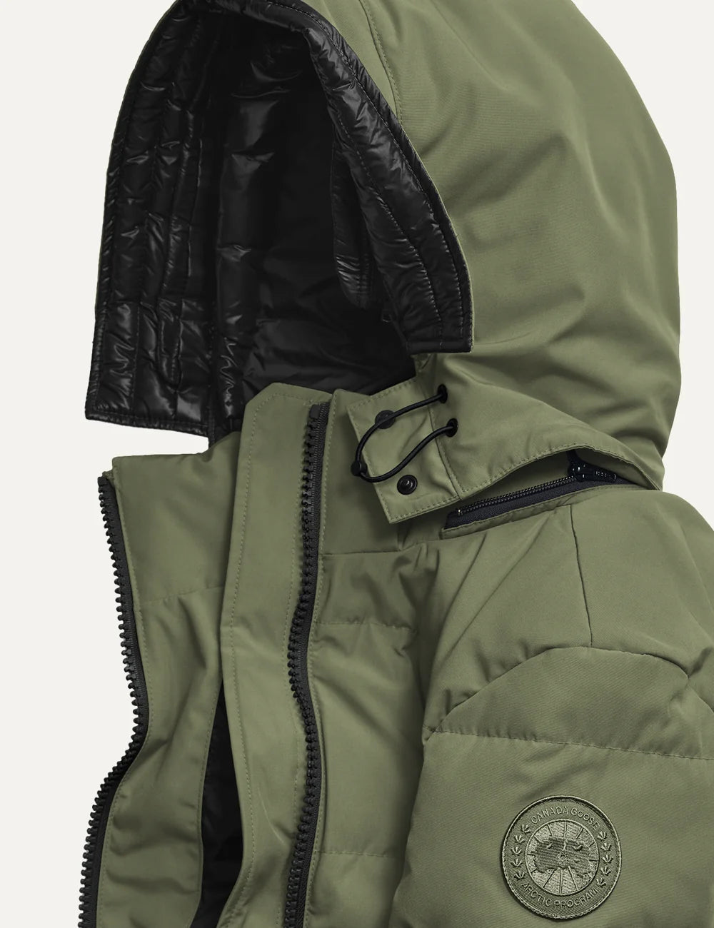 Canada Goose women's Chelsea Parka olive green quilted Arctic Tech down jacket with removable adjustable hood, two-way zipper, fleece-lined pockets and adjustable waist detail