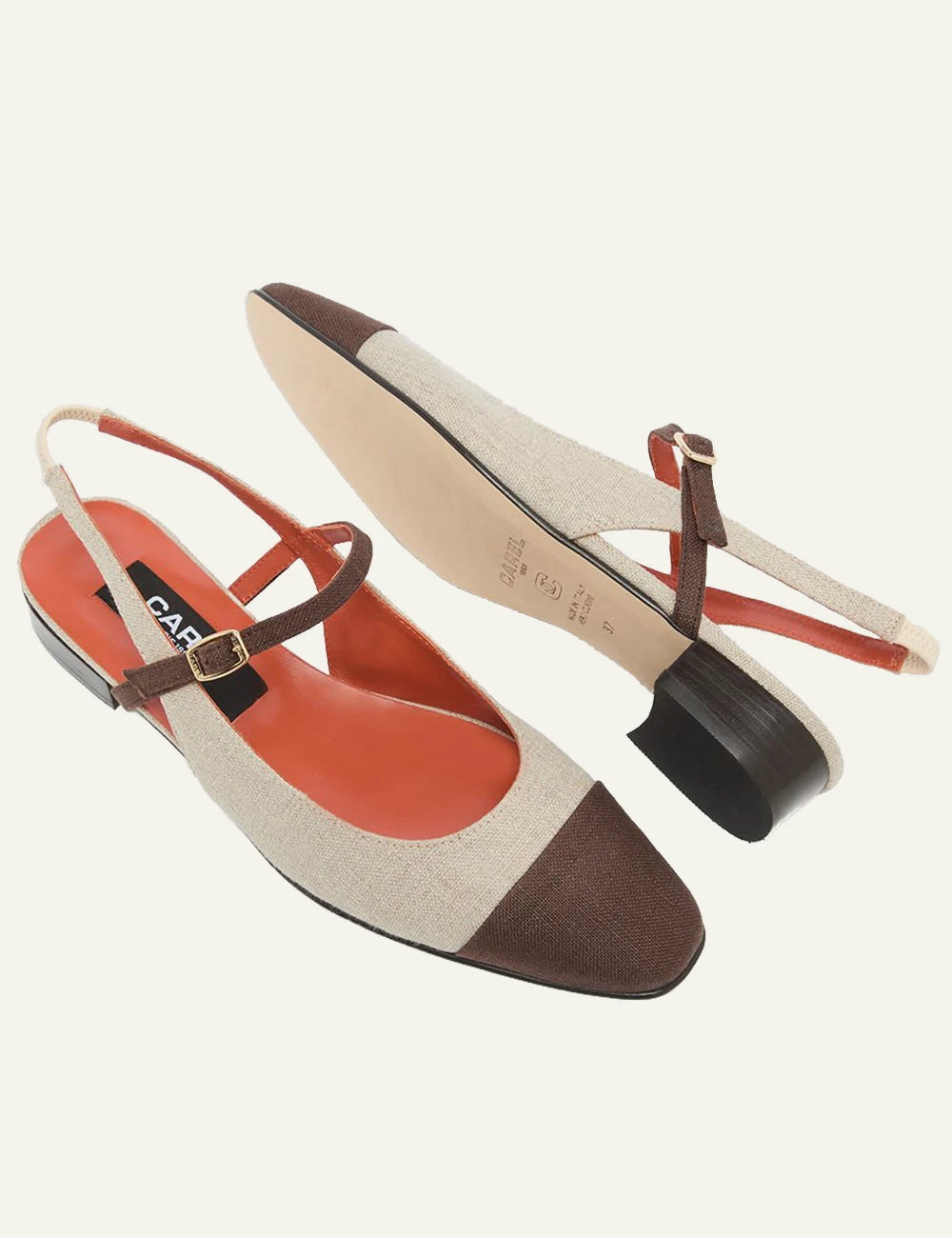 Carel Oceano slingback beige brown square toe low heel sole view