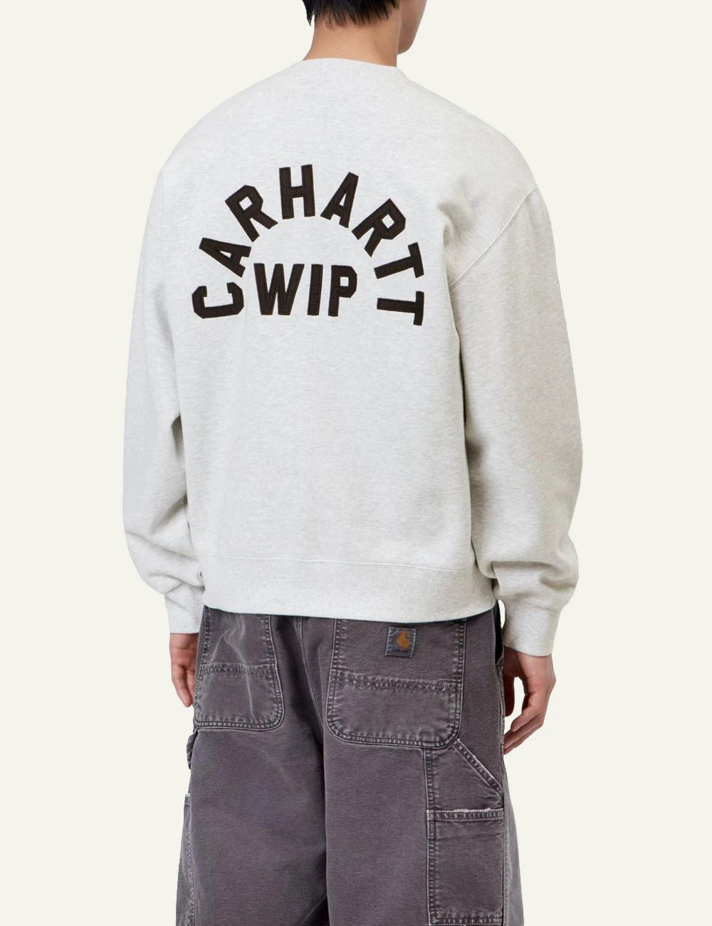 Men's Carhartt WIP Arch Script Sweatshirt in light grey melange with black embroidered logo back